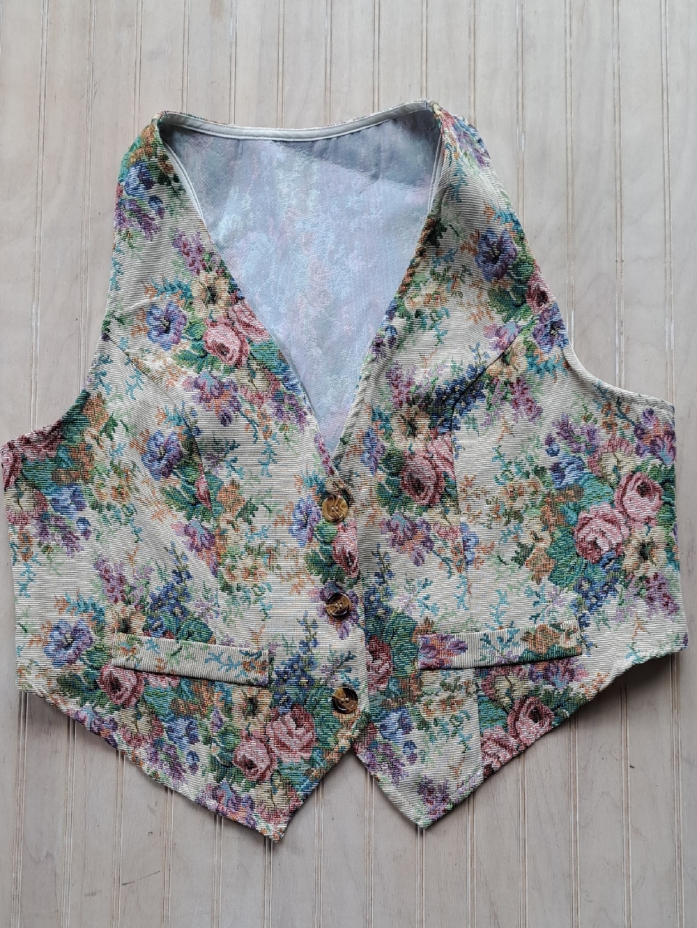 Floral Tapestry Embroidered Tailored Vest Boho Cottagecore Trendy Stylish Curve